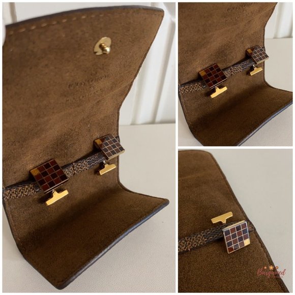 Authentic Louis Vuitton Brown Damier Ebene Coated Canvas Square Cufflinks Case - Picture 11 of 13